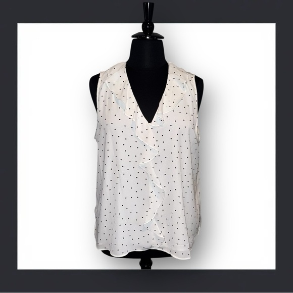 VINCE CAMUTO V-Neck Ruffled Collar Georgette Blouse - XXL White - Picture 1 of 14
